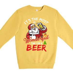 Funny Christmas Santa Claus Ing Beer Wonderful Time Gift Premium Crewneck Sweatshirt