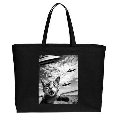 Funny Cat Selfie With Alien Ufos Funny Cat Lovers AlienS Ufo Cotton Canvas Jumbo Tote