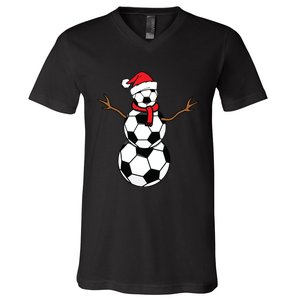 Funny Christmas Soccer Balls Santa Snowman V-Neck T-Shirt