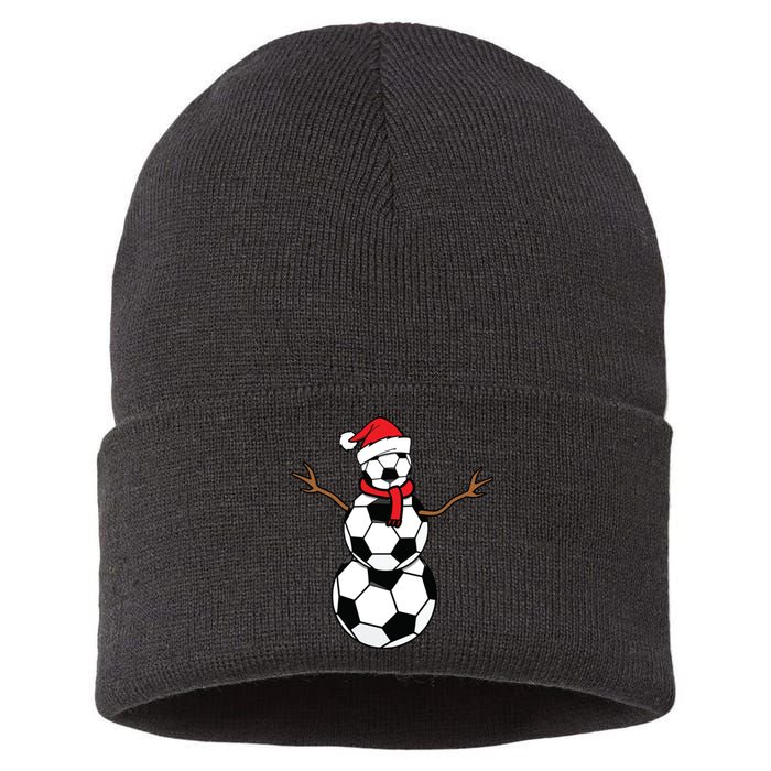 Funny Christmas Soccer Balls Santa Snowman Sustainable Knit Beanie