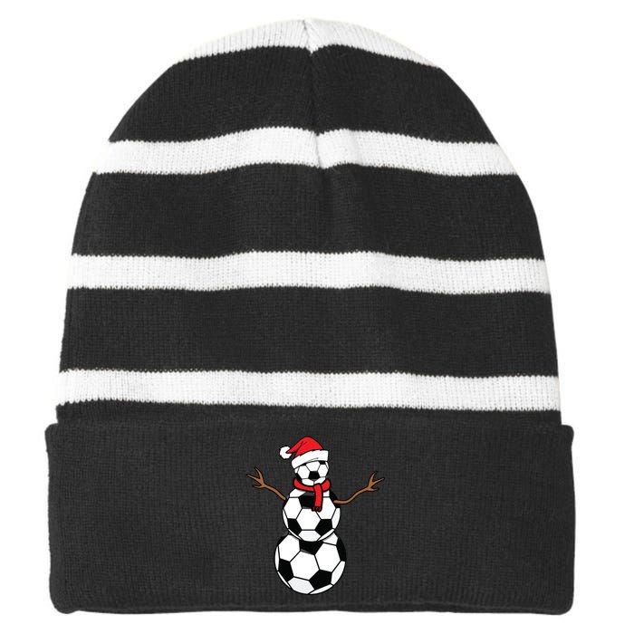 Funny Christmas Soccer Balls Santa Snowman Striped Beanie with Solid Band