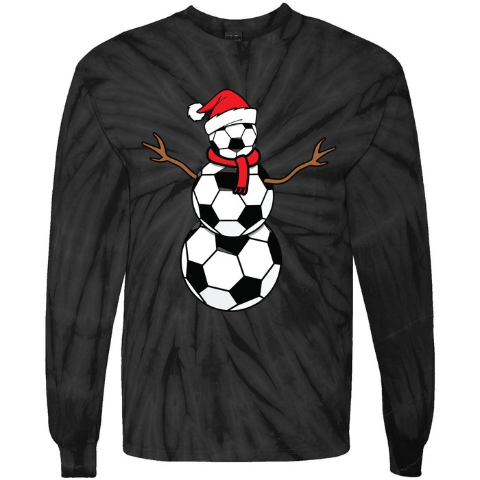 Funny Christmas Soccer Balls Santa Snowman Tie-Dye Long Sleeve Shirt