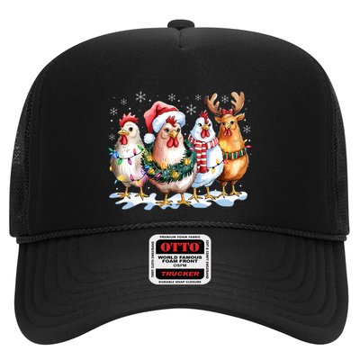 Funny Chicken Santa Hat Reindeer Christmas Lights Ornaments Trucker Hat