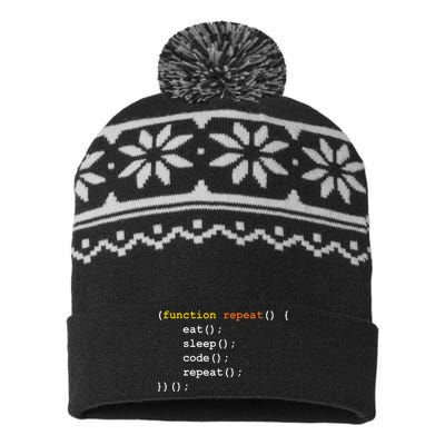 Funny Computer Science Programmer Eat Sleep Code USA-Made Snowflake Beanie