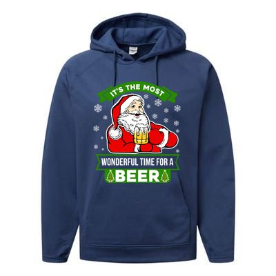 Funny Christmas Santa Claus Most Wonderful Time Beer Gift Performance Fleece Hoodie