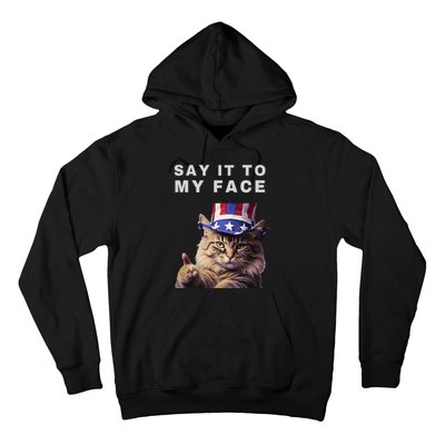 Funny Cat Say It To My Face Kamala Harris Hoodie