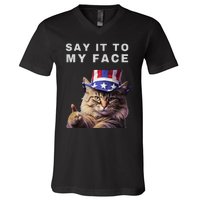 Funny Cat Say It To My Face Kamala Harris V-Neck T-Shirt