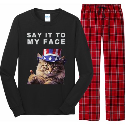 Funny Cat Say It To My Face Kamala Harris Long Sleeve Pajama Set