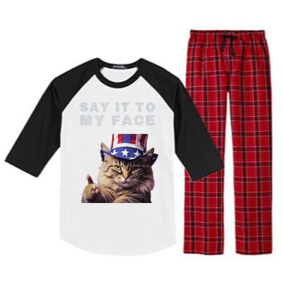 Funny Cat Say It To My Face Kamala Harris Raglan Sleeve Pajama Set