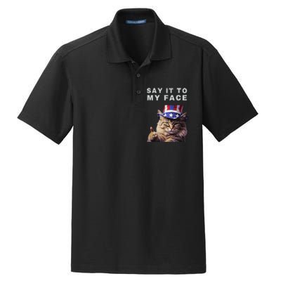 Funny Cat Say It To My Face Kamala Harris Dry Zone Grid Polo