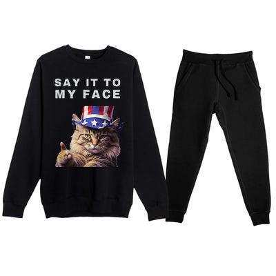 Funny Cat Say It To My Face Kamala Harris Premium Crewneck Sweatsuit Set