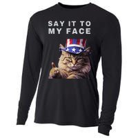 Funny Cat Say It To My Face Kamala Harris Cooling Performance Long Sleeve Crew