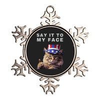 Funny Cat Say It To My Face Kamala Harris Metallic Star Ornament