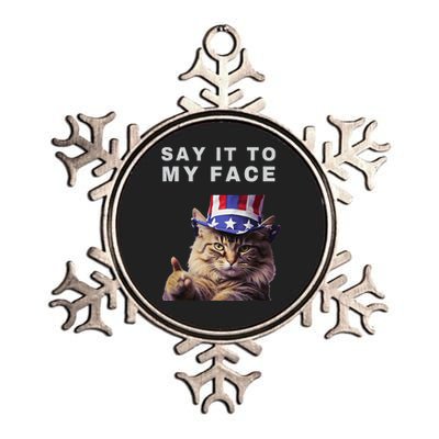 Funny Cat Say It To My Face Kamala Harris Metallic Star Ornament