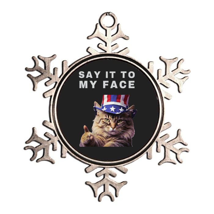 Funny Cat Say It To My Face Kamala Harris Metallic Star Ornament