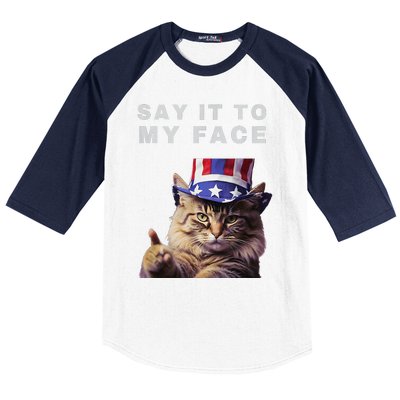 Funny Cat Say It To My Face Kamala Harris Baseball Sleeve Shirt