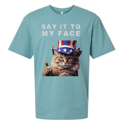 Funny Cat Say It To My Face Kamala Harris Sueded Cloud Jersey T-Shirt