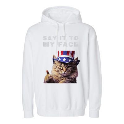 Funny Cat Say It To My Face Kamala Harris Garment-Dyed Fleece Hoodie