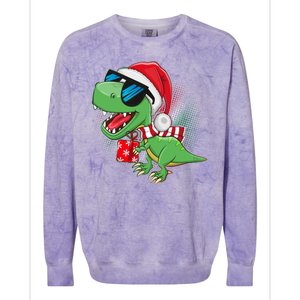 Funny Christmas Santa Trex Dinosaur Colorblast Crewneck Sweatshirt