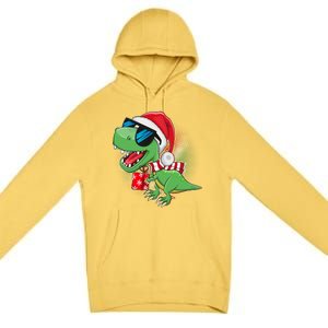 Funny Christmas Santa Trex Dinosaur Premium Pullover Hoodie