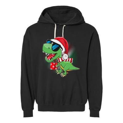 Funny Christmas Santa Trex Dinosaur Garment-Dyed Fleece Hoodie
