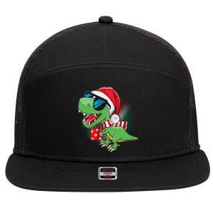 Funny Christmas Santa Trex Dinosaur 7 Panel Mesh Trucker Snapback Hat