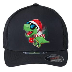 Funny Christmas Santa Trex Dinosaur Flexfit Unipanel Trucker Cap