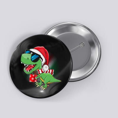 Funny Christmas Santa Trex Dinosaur Button