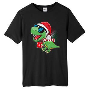 Funny Christmas Santa Trex Dinosaur Tall Fusion ChromaSoft Performance T-Shirt