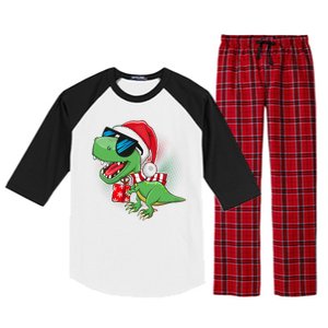 Funny Christmas Santa Trex Dinosaur Raglan Sleeve Pajama Set