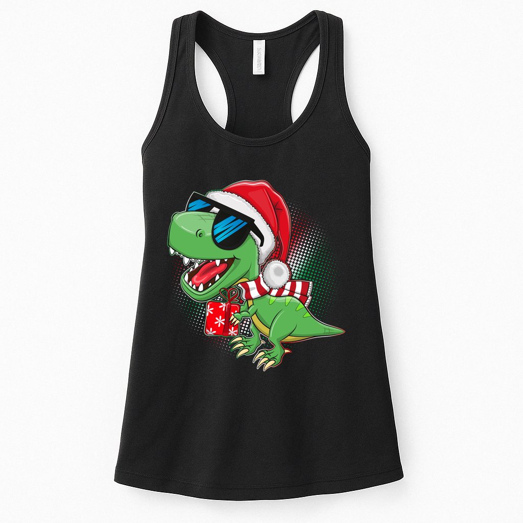 Funny Christmas Santa Trex Dinosaur Womens Tank Top