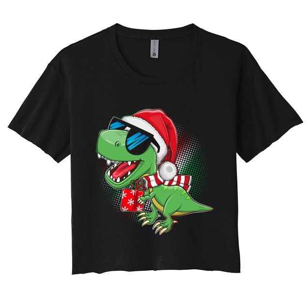 Funny Christmas Santa Trex Dinosaur Crop Top