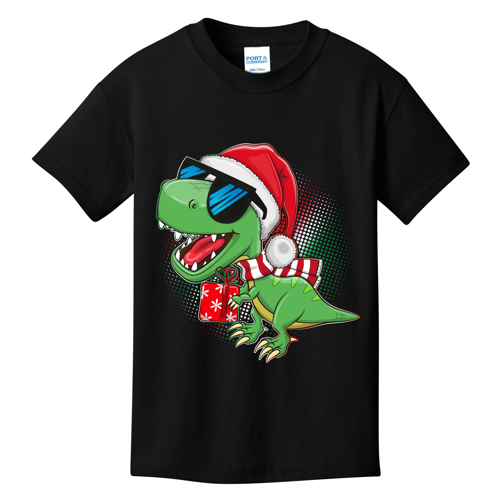 Funny Christmas Santa Trex Dinosaur Kids T-Shirt