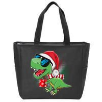 Funny Christmas Santa Trex Dinosaur Zip Tote Bag