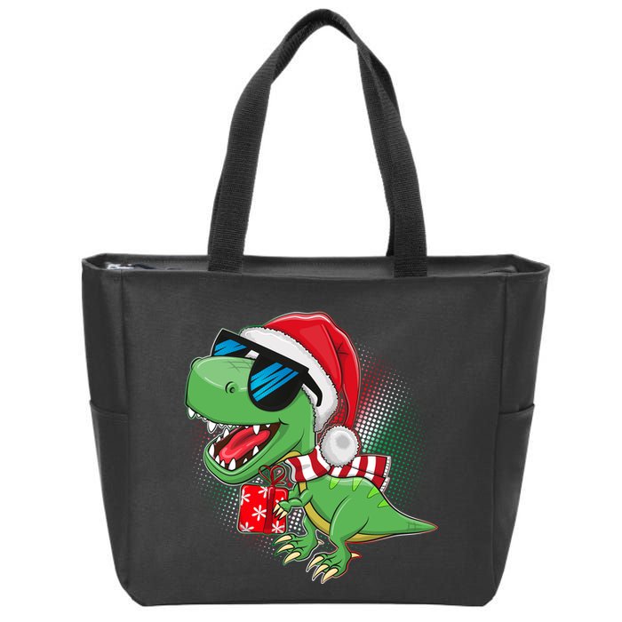 Funny Christmas Santa Trex Dinosaur Zip Tote Bag