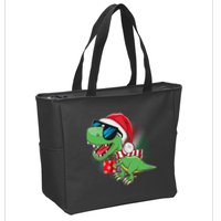 Funny Christmas Santa Trex Dinosaur Zip Tote Bag