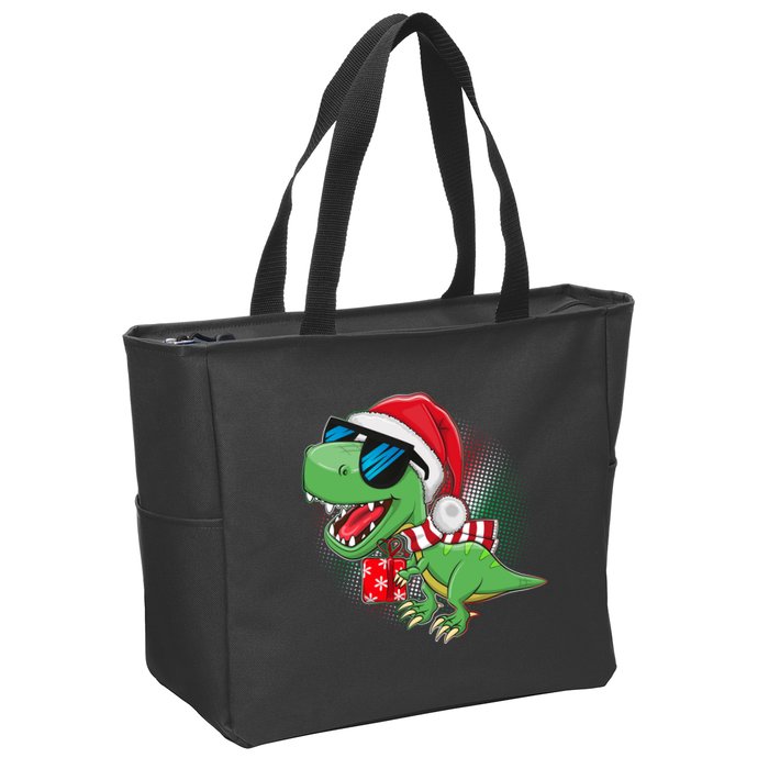 Funny Christmas Santa Trex Dinosaur Zip Tote Bag