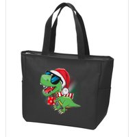 Funny Christmas Santa Trex Dinosaur Zip Tote Bag