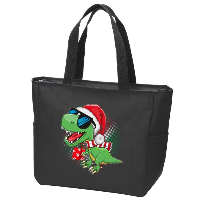Funny Christmas Santa Trex Dinosaur Zip Tote Bag