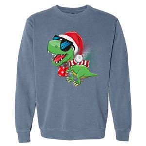 Funny Christmas Santa Trex Dinosaur Garment-Dyed Sweatshirt