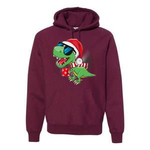 Funny Christmas Santa Trex Dinosaur Premium Hoodie