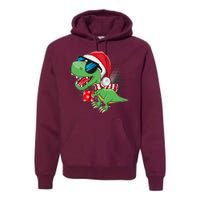 Funny Christmas Santa Trex Dinosaur Premium Hoodie