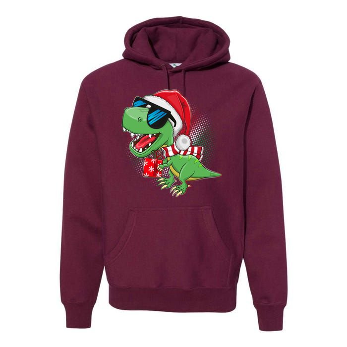 Funny Christmas Santa Trex Dinosaur Premium Hoodie