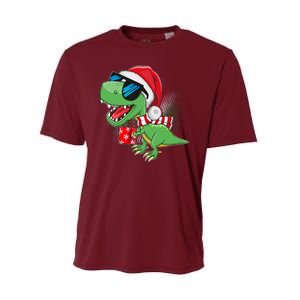 Funny Christmas Santa Trex Dinosaur Performance Sprint T-Shirt