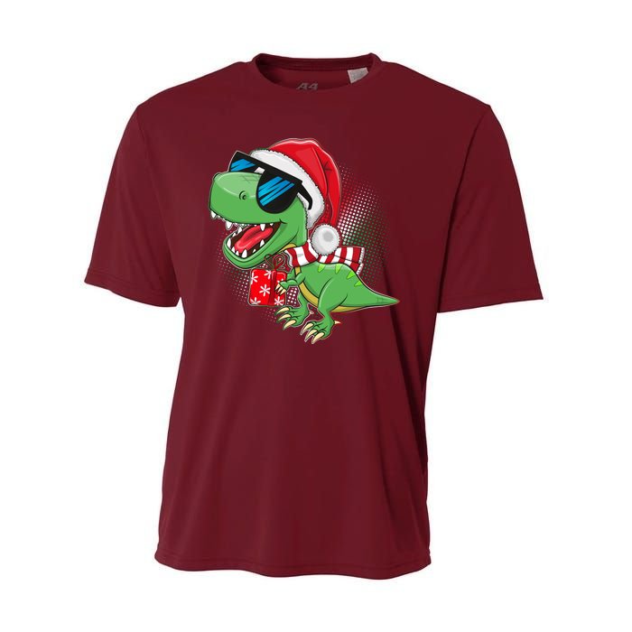 Funny Christmas Santa Trex Dinosaur Performance Sprint T-Shirt