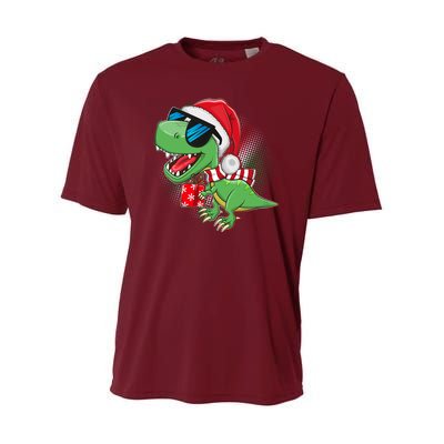 Funny Christmas Santa Trex Dinosaur Youth Performance Sprint T-Shirt
