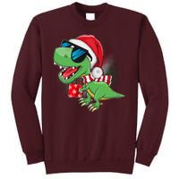 Funny Christmas Santa Trex Dinosaur Tall Sweatshirt