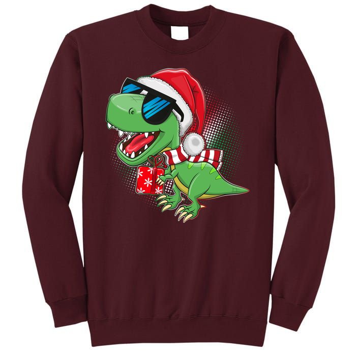 Funny Christmas Santa Trex Dinosaur Tall Sweatshirt