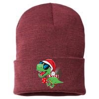 Funny Christmas Santa Trex Dinosaur Sustainable Knit Beanie