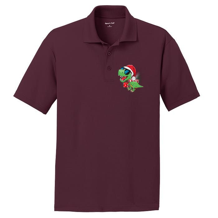 Funny Christmas Santa Trex Dinosaur PosiCharge RacerMesh Polo